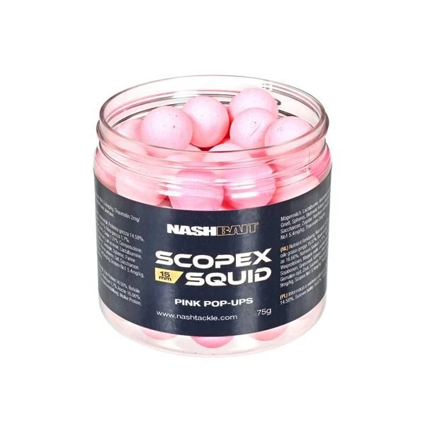 Nash Scopex Squid Pop Ups Pink 15mm 3 Nash Scopex Squid Pop Ups Pink 15mm